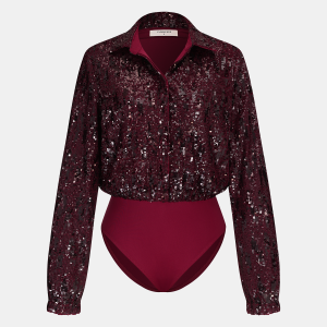 Collared Long Sleeve Sequin Bodysuit
