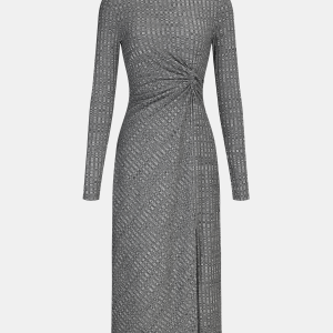 Mock Neck Twisted Side Slit Midi Dress