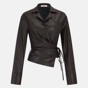 Tie Waist Faux Leather Wrap Shirt
