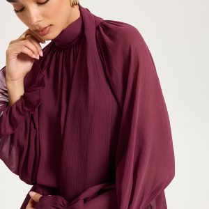 Scarf Neck Semi-Sheer Chiffon Blouse