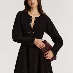 Horsebit Detail Knit Flared Dress