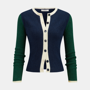 Color Block Button Slim Wool Blend Cardigan