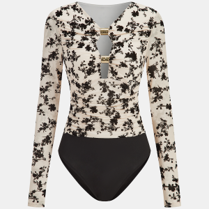 Metal Detail Floral Print Bodysuit