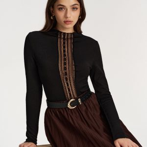 Lace Panel Textured Top