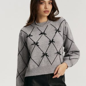 Argyle Bow Detail Sweater