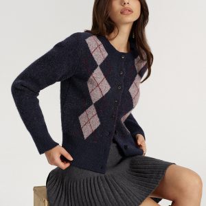 Argyle Jacquard Wool Blend Cardigan