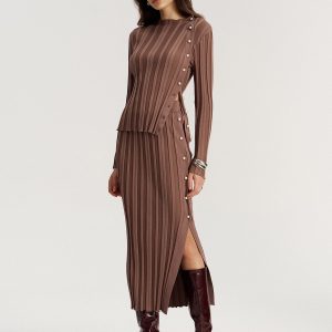 Side Button Knit Top and Midi Skirt Set