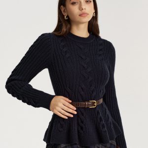 Cashmere-Blend Cable-Knit Sweater without Belt