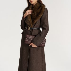 Faux Fur Collar Long Coat without Belt