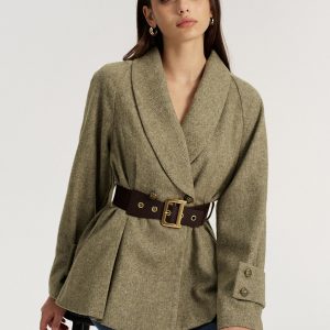 Shawl Collar Wool-Blend Belted Blazer