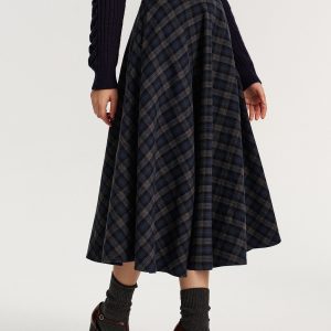 Plaid Tweed Midi Skirt