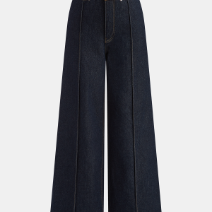 Contrast Waistband Denim Straight-Leg Pants