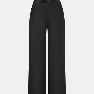 Faux Leather Waistband Wide-Leg Pants with Belt