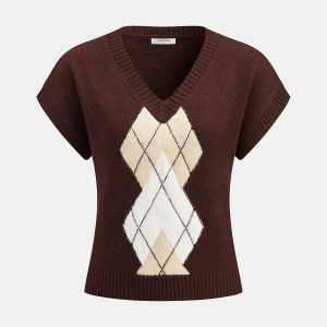 Argyle V-Neck Wool Blend Sweater Vest