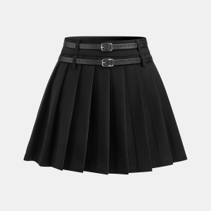 Pleated Double Buckle Mini Skirt