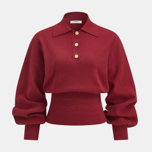 Polo Collar Buttoned Knit Sweater