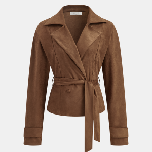 Suede Effect Belted Lapel Jacket