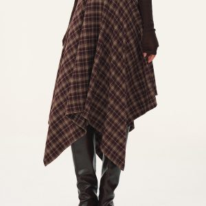 Plaid Asymmetric Midi Skirt