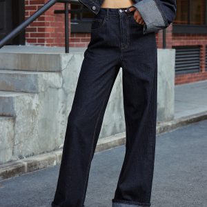 High-Waist Cuffed Wide-Leg Jeans
