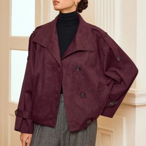 Suede Effect Cropped Trench Jacket