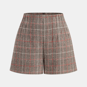 High-Waist Plaid Tweed Shorts