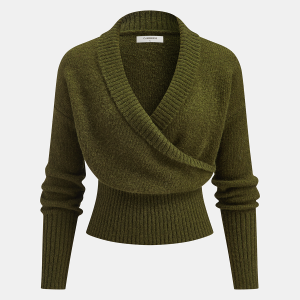 Wool Blend Wrap V-Neck Sweater