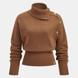 Cinched Waist Asymmetrical Turtleneck Sweater