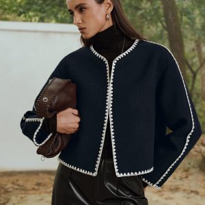 Contrast Scallop Trim Tweed Jacket
