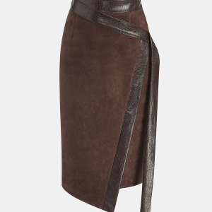 Crocodile PU Leather Panel Suede Effect Midi Skirt
