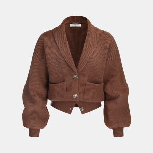Ribbed Knit Cropped Shawl Collar Cardigan