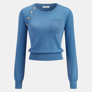 Asymmetrical Metal Button Knit Top