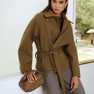 Belted Faux Cashmere Collared Coat