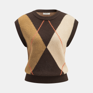 Color-Block Argyle Knit Sleeveless Vest