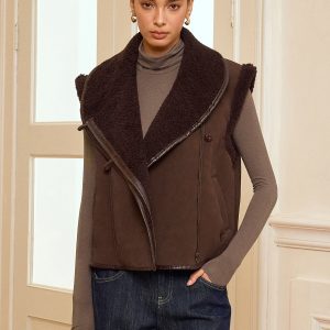 Collared Zip-Up Shearling Vest
