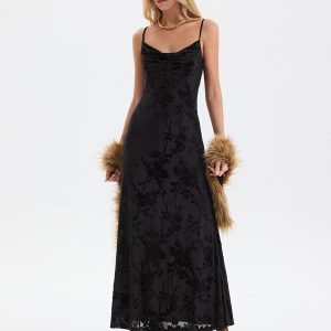 Cami Flocked Floral Mesh Maxi Dress