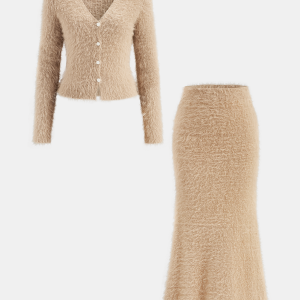 Mohair Knit Cardigan and Mermaid Skirt Set