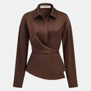 Asymmetric Wrap Satin Shirt