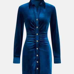 Ruched Velvet Shirt Dress