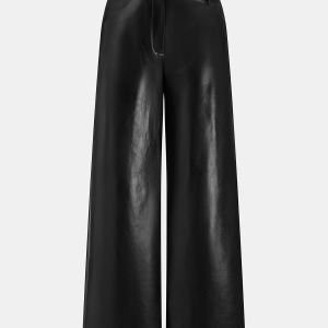 Asymmetric Waistband Faux Leather Pants