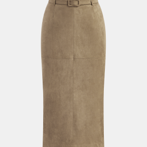 Belted Suede Midi Skirt