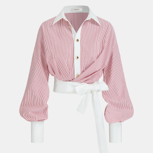 Color-Block Striped Tie-Waist Shirt