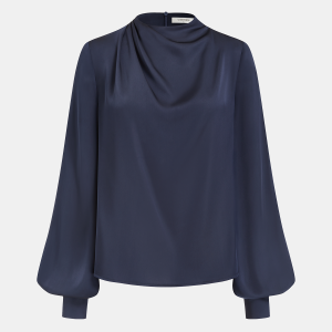Satin Draped Mock Neck Blouse