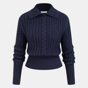 Wool-Blend Cable-Knit Waist-Defined Sweater