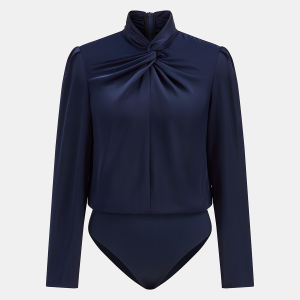 Twisted Mock Neck Long-Sleeve Satin Bodysuit