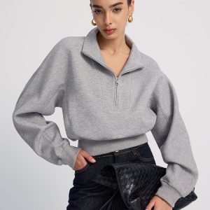 Half-Zip Oversized Cropped Sweatshirt