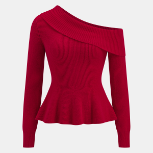 One-Shoulder Rib-Knit Peplum Sweater