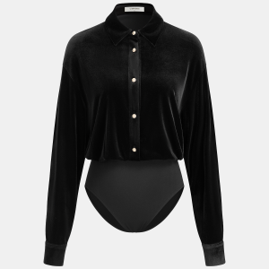 Velvet Collared Button-Front Bodysuit