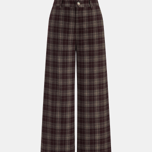 High-Waisted Plaid Wide-Leg Pants