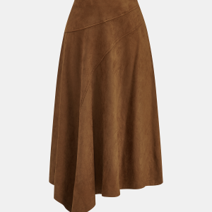 Asymmetric High-Waisted Suede A-Line Midi Skirt