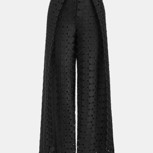 Mid-Waist Circular Applique Wide-Leg Pants